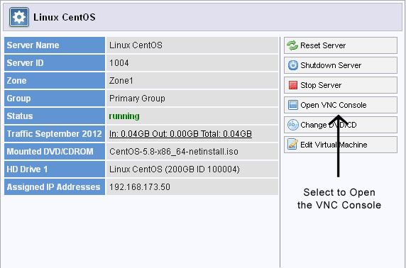 Open VNC Console